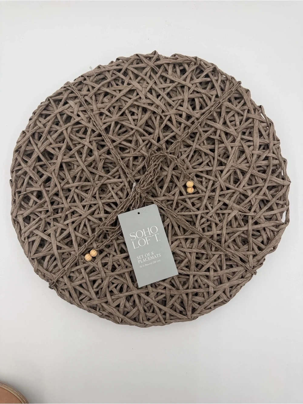 NWT Soho Loft Brown Woven Round Placemat - Set of 8